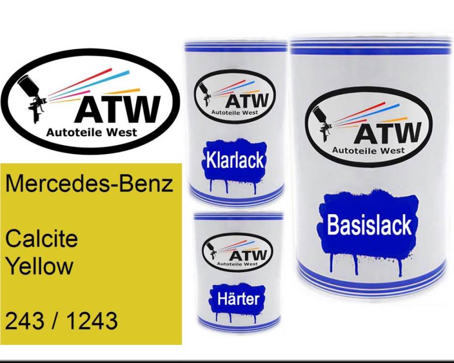 Mercedes-Benz, Calcite Yellow, 243 / 1243: 500ml Lackdose + 500ml Klarlack + 250ml Härter - Set, von ATW Autoteile West.